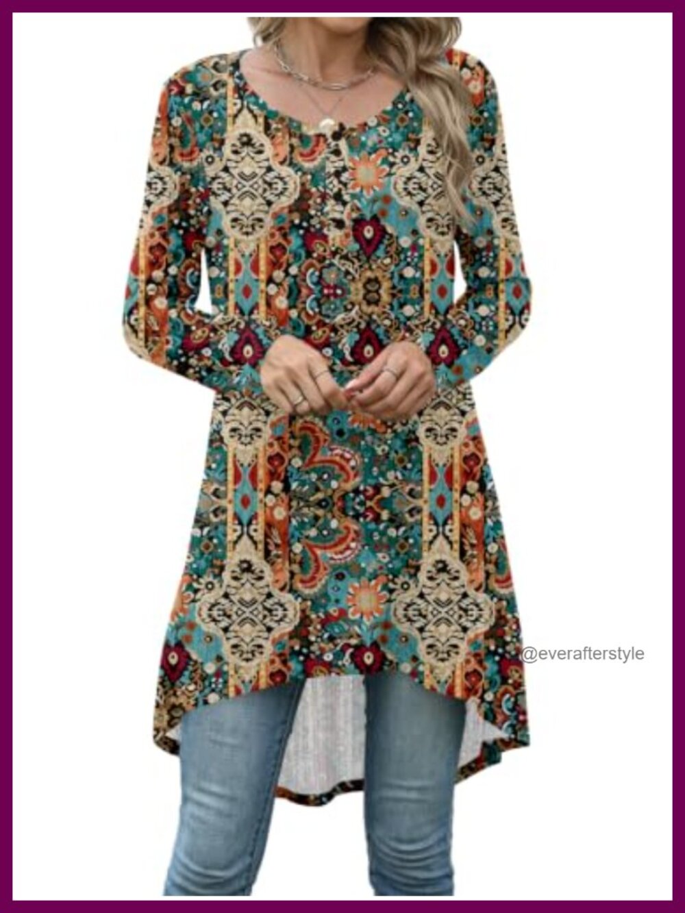 Extra Long Tunic Top High Low Henley Sweater for Leggings